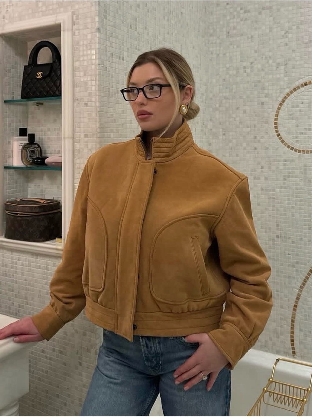 Free People Tan Suede Bomber Jacket